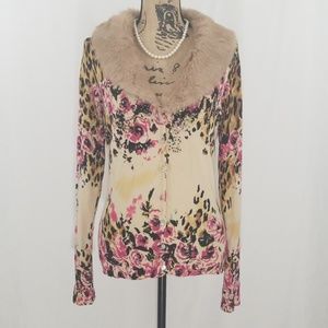 Aubergene Feaux Fur Collar Cardigan Size M